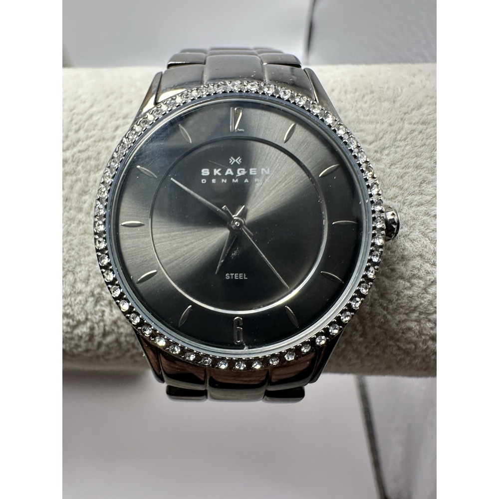 Skagen 347SMXM Ladies Watch 30MM 6" Slim Swarovski Crystal Gunmetal A2